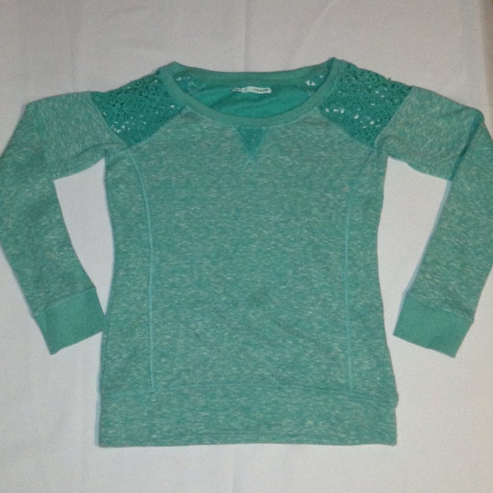 Maurices Teal Sweater with Lace Shoulders